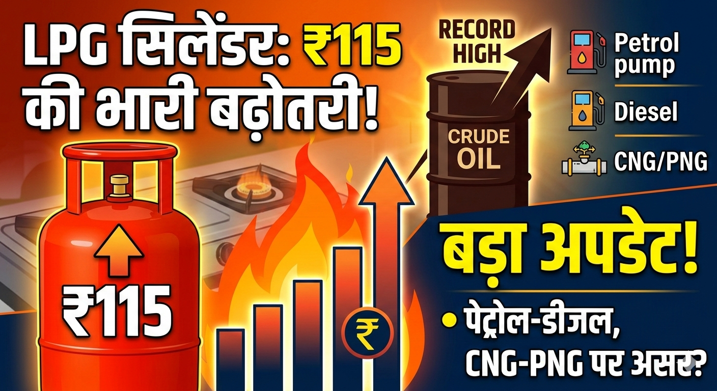 LPG सिलेंडर के दाम 115 रुपये तक बढ़े, कच्चा तेल रिकॉर्ड ऊंचाई पर – पेट्रोल, डीजल और CNG-PNG पर भी बड़ा अपडेट