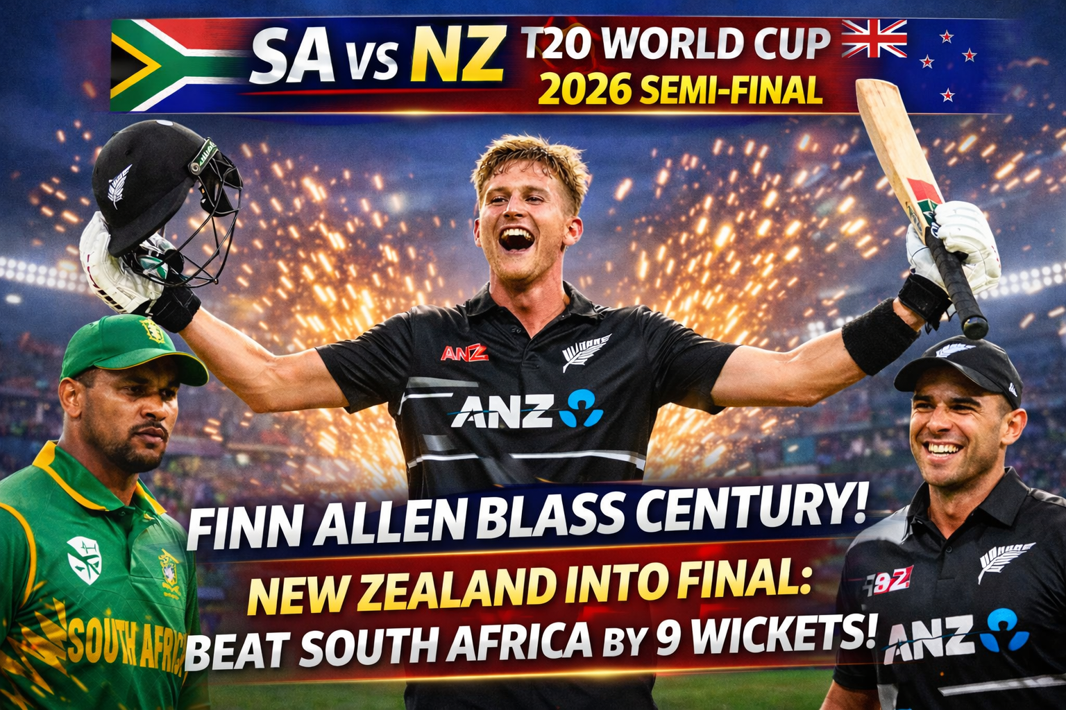 फिन एलन के धमाकेदार शतक की बदौलत न्यूजीलैंड ने दक्षिण अफ्रीका को हराकर टी20 विश्व कप 2026 के फाइनल में जगह बनाई