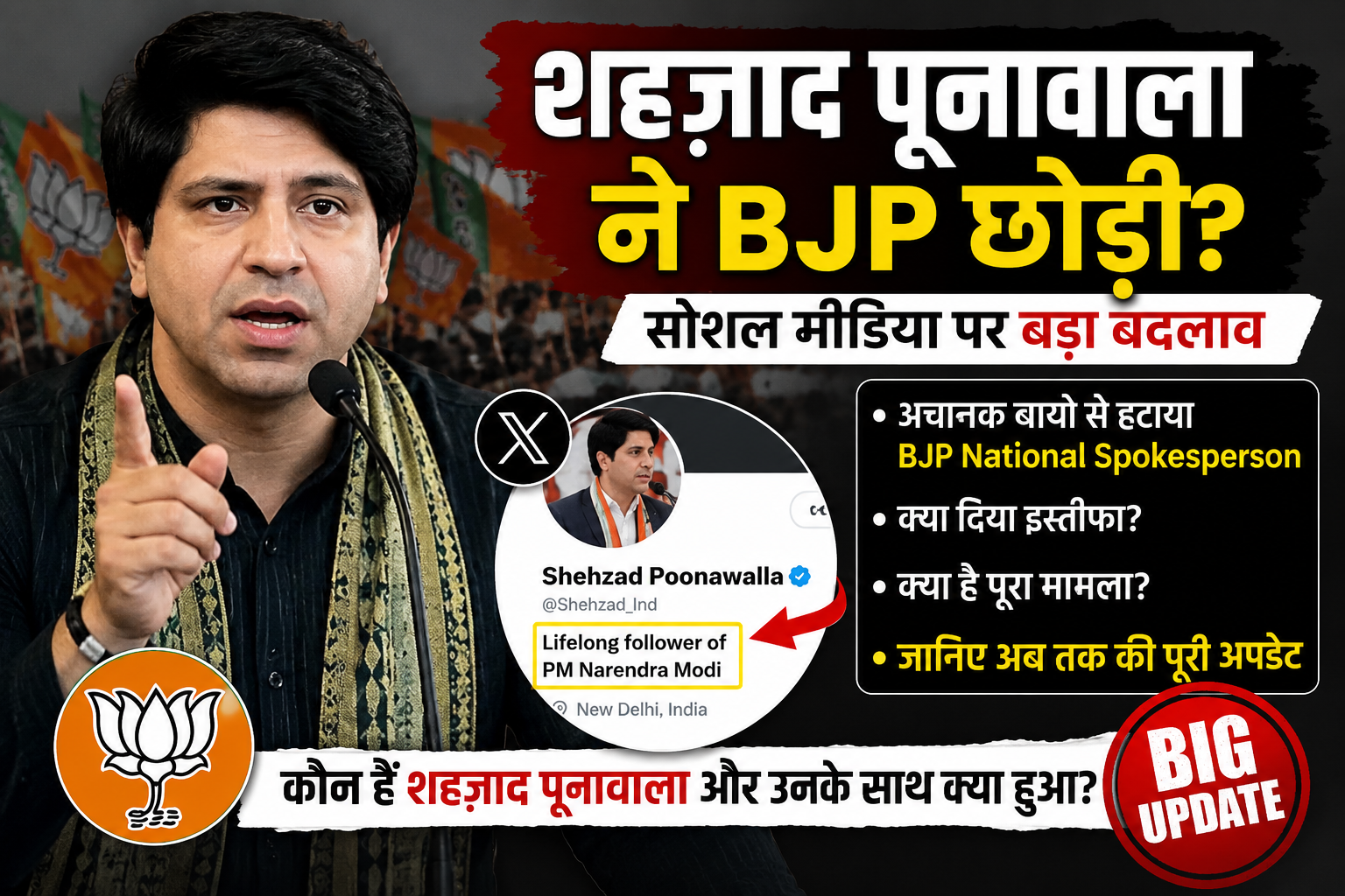शहज़ाद पूनावाला बीजेपी छोड़ने की खबर, सोशल मीडिया बायो में बदलाव और लेटेस्ट राजनीतिक अपडेट