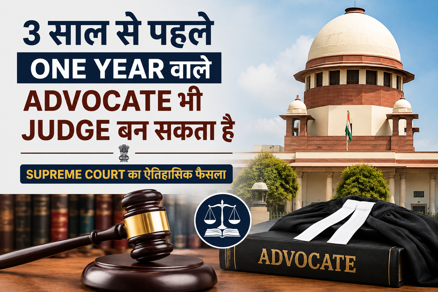 Supreme Court का नया फैसला, Civil Judge बनने के लिए 1 साल की legal practice का नियम